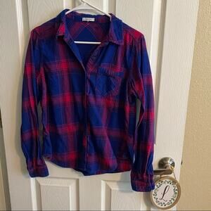 Maurices Blue & Red Plaid Button Down Flannel Top Size Medium
